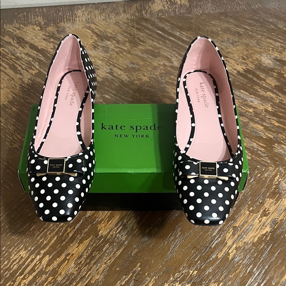 kate spade Black & White Polka Dot Bow Flats